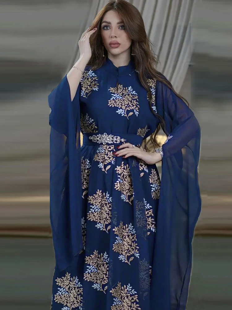Siskakia Women's Evening Dresses 2022 Dubai Moroccan Jalabiya Gulf Abayas Blue Breathable Mesh Embroidered Rhinestones Belt Robe
Siskakia Women's Evening Dresses 2022 Dubai Moroccan Jalabiya Gulf Abayas Blue Breathable Mesh Embroidered Rhinestones Belt Robe