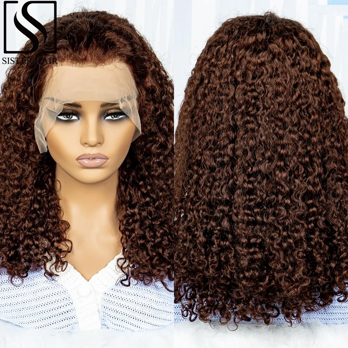 

13x4 Lace Frontal 250% Density Water Wave Human Hair Wig Chocolate Brow Short Bob Wigs Lace Front Wigs Brazilian Remy Bob Wigs