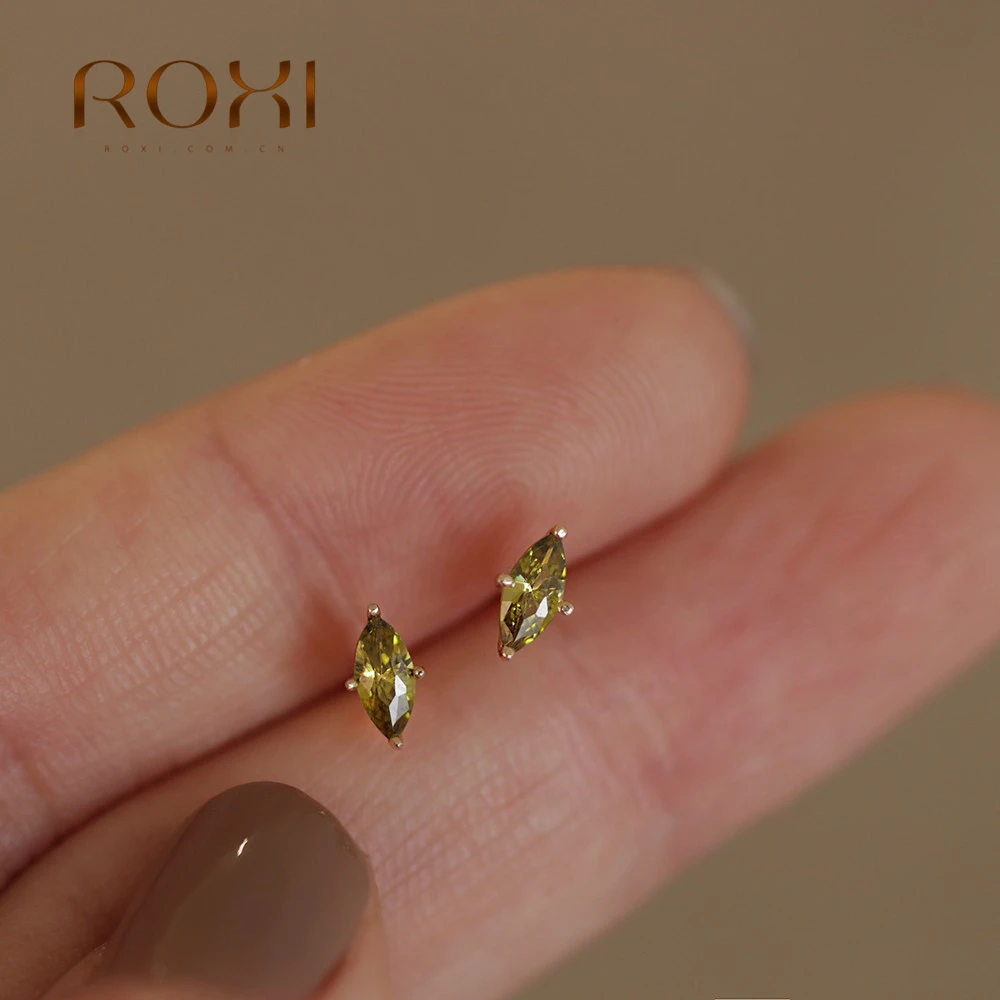 

ROXI 1pair Olive green/Pink Crystal Stud Earrings for Women 925 Sterling Silver piercing Earrings Jewelry Pendientes Plata 925