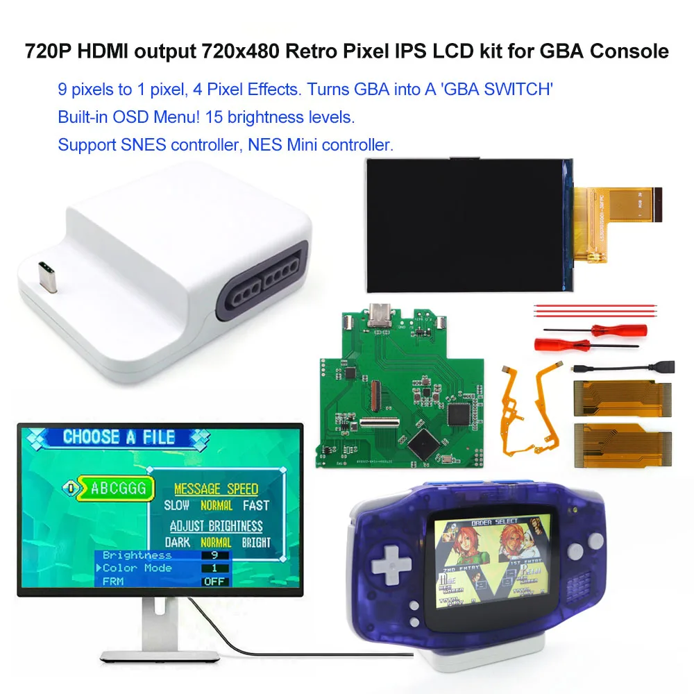 720x480 Retro Pixel IPS LCD with 720P HDMI-Compatible Dock Station for Game Boy Advance Console Turns GBA Into a GBA Switch
720x480 Retro Pixel IPS LCD with 720P HDMI-Compatible Dock Station for Game Boy Advance Console Turns GBA Into a GBA Switch