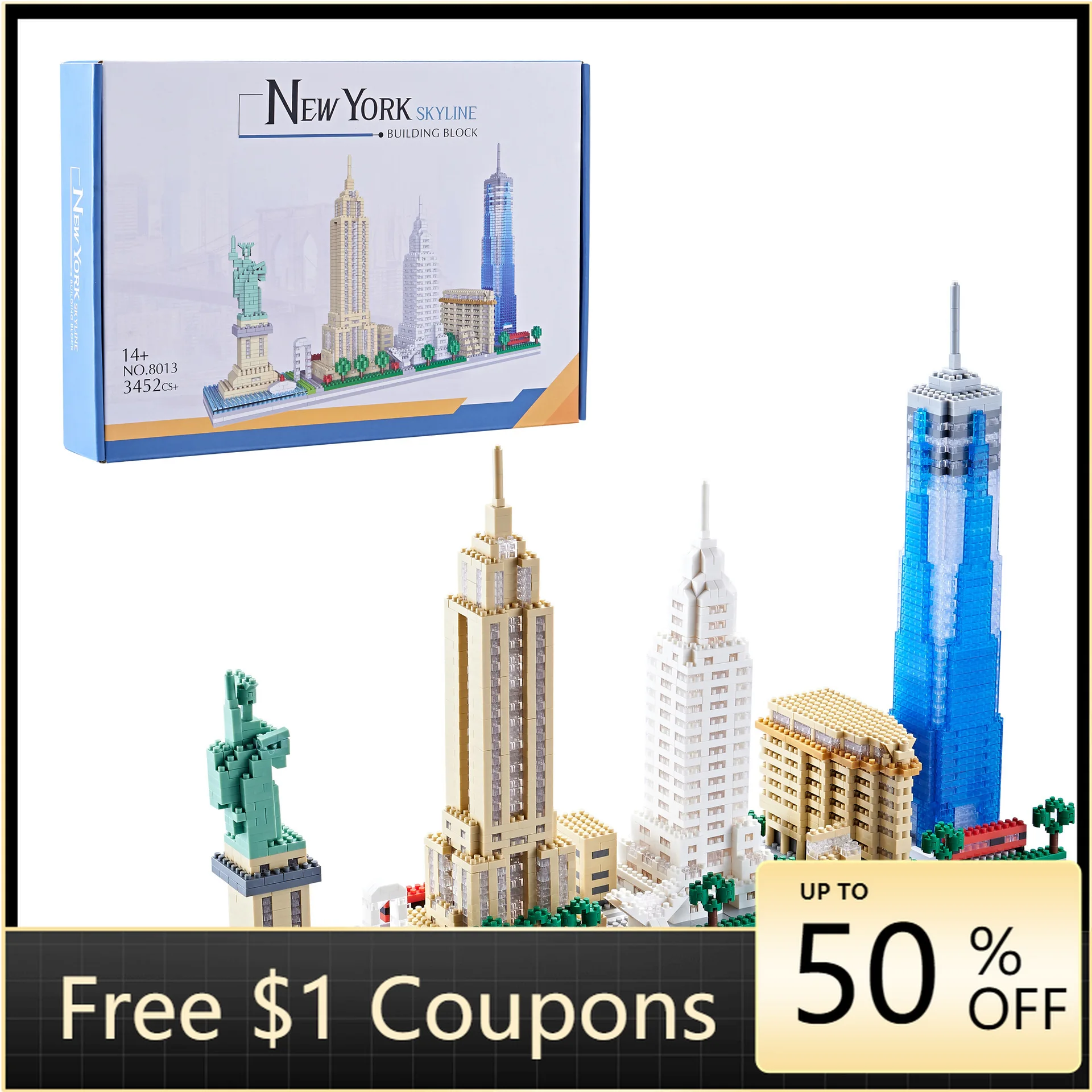 

Small Particle Building Blocks 3452pcs New York Skyline 3D Puzzle Stereo Assembled Model Ornament Creative Bricks for Kids Adult