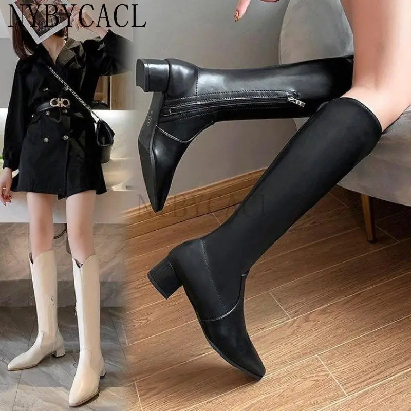 Fashion Women's Autumn and Winter Pointed Toe Thick High-heel Motorcycle Boots High Side Sexy Zipper knee-High Boots low heel 40
Fashion Women's Autumn and Winter Pointed Toe Thick High-heel Motorcycle Boots High Side Sexy Zipper knee-High Boots low heel 40