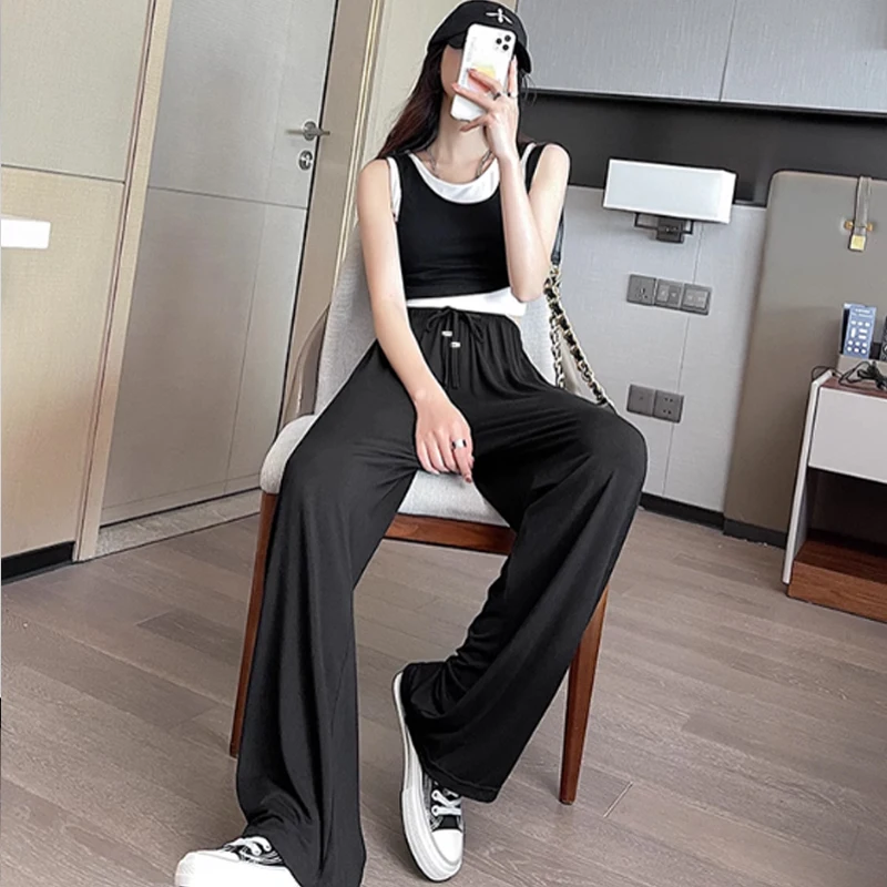 

High Waist Maternity Pants Modal Loose Belly Pants For Pregnant Women Summer Thin Wide Leg Pregnancy Trousers Straight Clothes