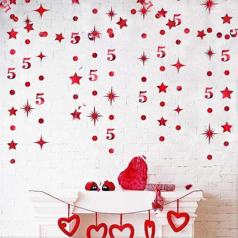 Украшения для дня рождения 5th, красный шар на день рождения, баннер, шар в виде сердца и звезды для девочек, товары для воздушных шаров на 5-й День рождения