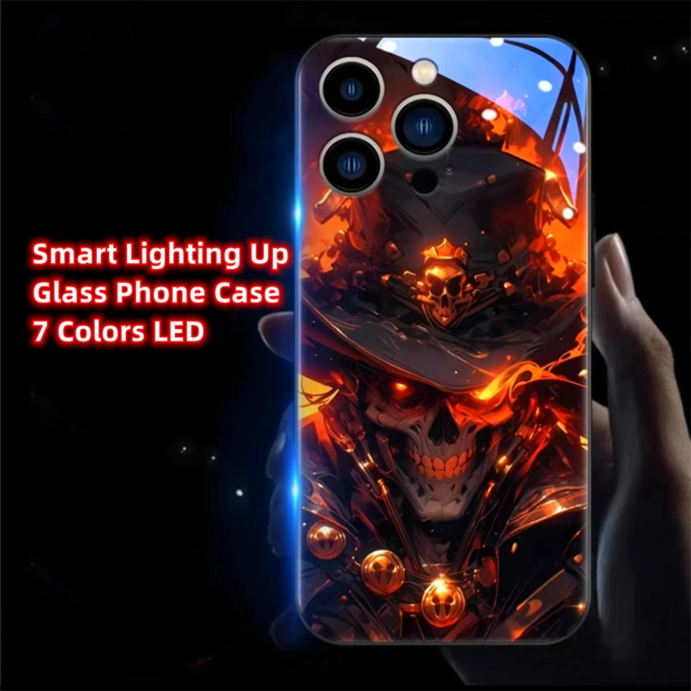 

Skeleton Anime Sound Control LED Flash Case Luminous Glass Cover For Samsung S24 S23 S22 S21 S20 FE Note 10 20 Plus Ultra A54