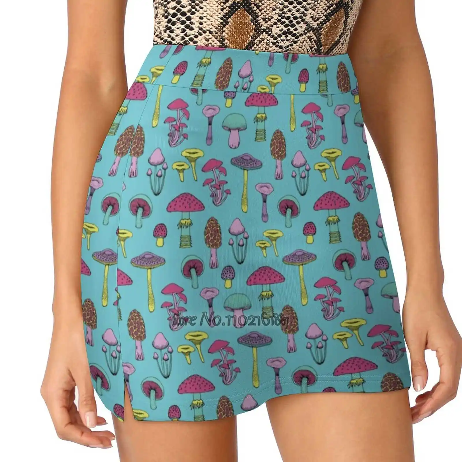 

Workout Mushrooms - Fun Fungus Pattern By Cecca Designs Women Mini Skirt Two Layers With Pocket Skirts Sport Fitness Running