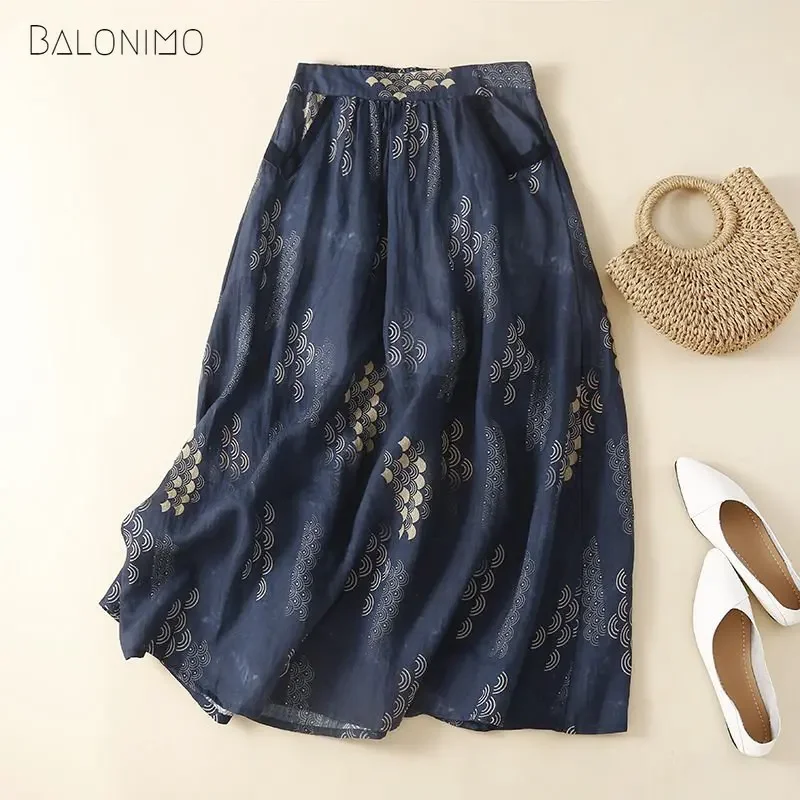 Women Double-layer Ramie Skirt Vintage Printed Elastic Waist A-line Umbrella Skirt Slim Cotton Linen Long Skirt Summer Fashion
Women Double-layer Ramie Skirt Vintage Printed Elastic Waist A-line Umbrella Skirt Slim Cotton Linen Long Skirt Summer Fashion
