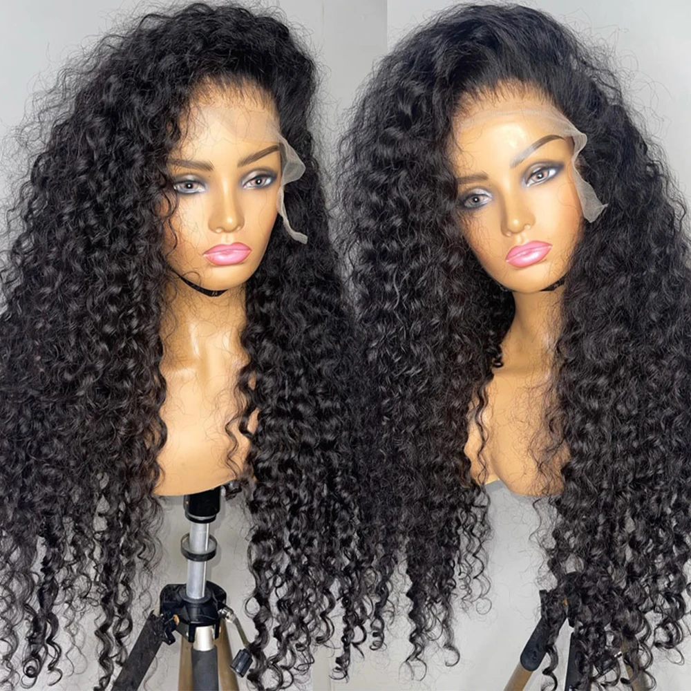

Natural Black Soft 180Density 26Inch Long Kinky Curly Lace Front Wig For Women BabyHair Heat Resistant Glueless Preplucked Daily