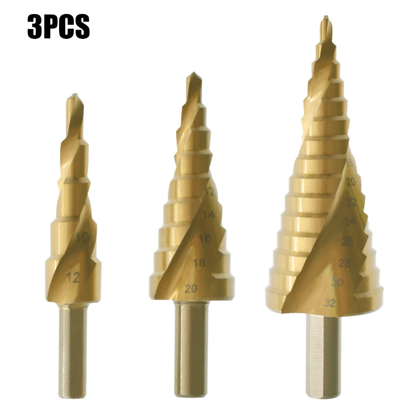 3PCS Metal Tapper Step Drill Titanium Plated Suit High Speed Steel Step Drill Bit Spiral Triangular Shank Tower Drill Hand Tools
3PCS Metal Tapper Step Drill Titanium Plated Suit High Speed Steel Step Drill Bit Spiral Triangular Shank Tower Drill Hand Tools