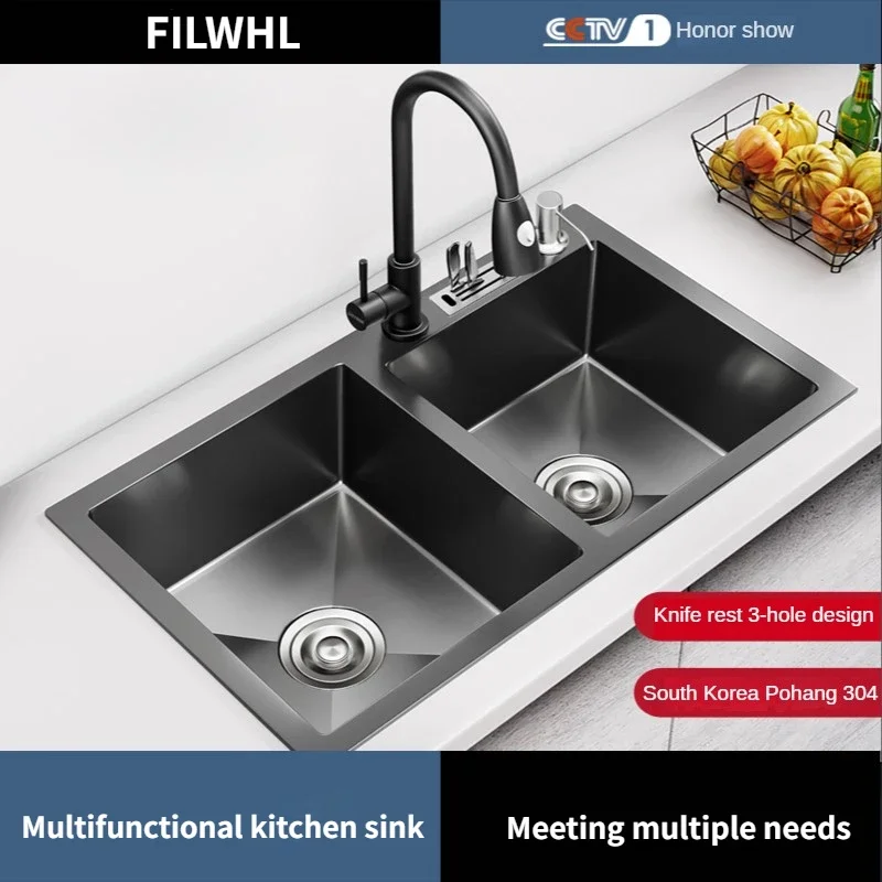 Black Sink Kitchen Stainless Steel Double Sink Multi Functional Vegetable Washing Basin Large Size Dishwashing Basin
Black Sink Kitchen Stainless Steel Double Sink Multi Functional Vegetable Washing Basin Large Size Dishwashing Basin