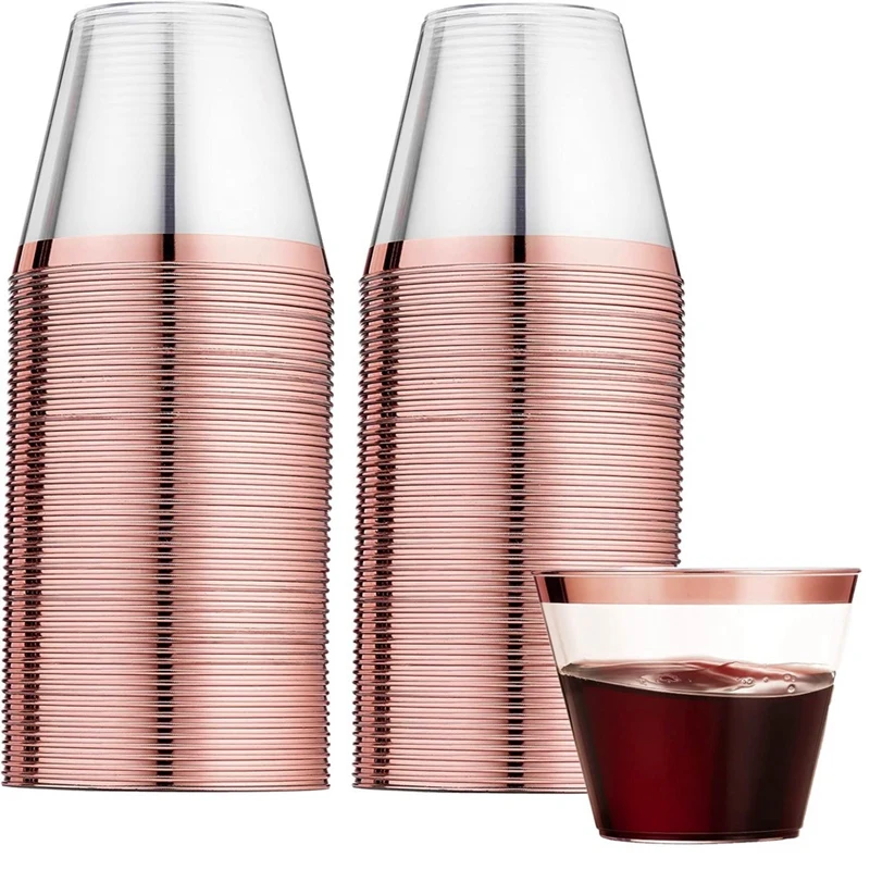 

Пластиковые винные стаканы с оправой из розового золота, многоразовые чашки для напитков, стаканы для вина, бокалы для шампанского, коктейля, Мартини