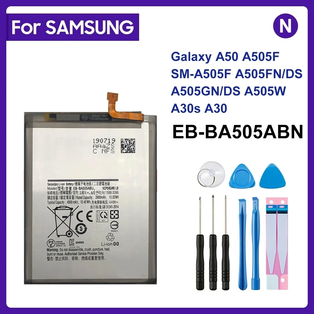 

For SAMSUNG EB-BA505ABN EB-BA505ABU 4000mAh Battery For SAMSUNG Galaxy A50 A505F SM-A505F A505FN/DS/GN A505W A30s A30+Tools