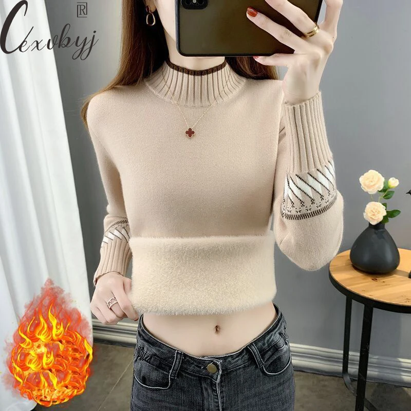 Women Casual Fleece Lined Sweater Harajuku Fashion Half Turtleneck Patchwork Knitted Jumper Oversized Knitwear Long Sleeve Top
Women Casual Fleece Lined Sweater Harajuku Fashion Half Turtleneck Patchwork Knitted Jumper Oversized Knitwear Long Sleeve Top