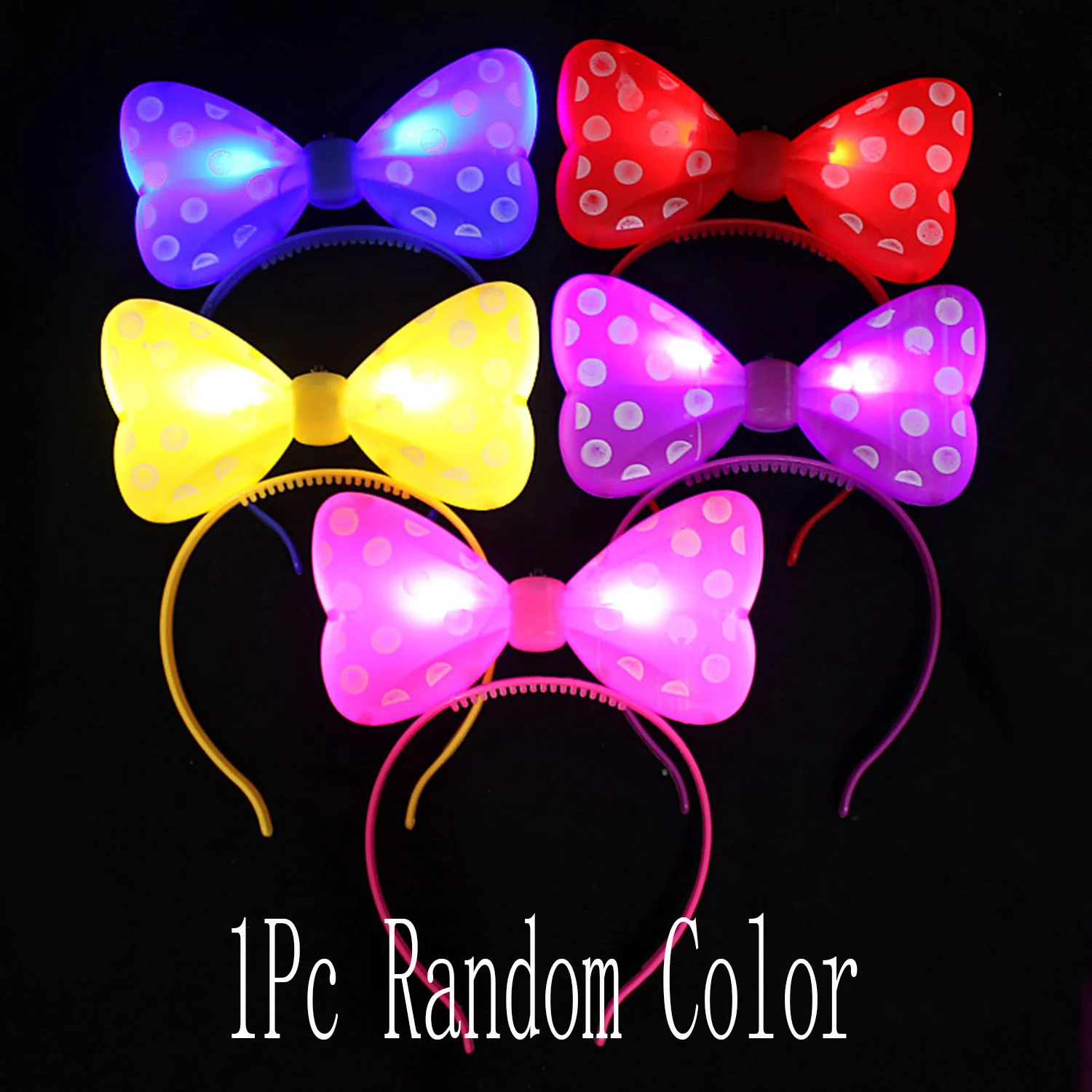 

1PC Women Girl Polka Dot Bowknot LED Flashing Headband Bow Blinking Glow Hairbands Halloween Birthday Glow Party Supplies Random