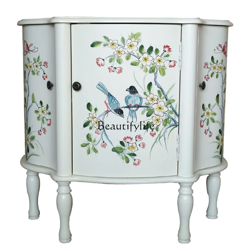 

Ivory White Semicircle American Country Painted Console Tables Small Apartment European Style Entrance Curio Cabinet