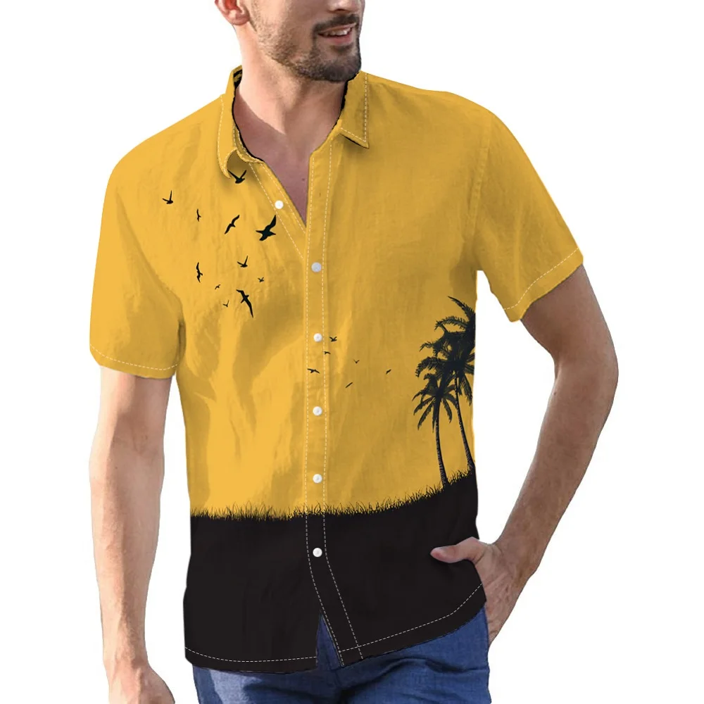 

Beautiful Sunset Scenery Digital Print Men's Shirts Short Sleeve Button Down Summer Slimming Shirt Resort Vacation Male Clothes