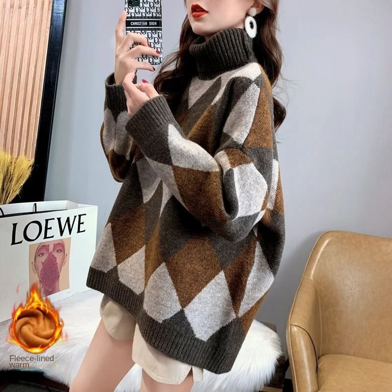 High Collar Plaid Spliced Sweater, Loose Pullover, Knitted Sweater, Korean Popular Clothes, Crop Knit, Y2k, New, Winter, 2024
High Collar Plaid Spliced Sweater, Loose Pullover, Knitted Sweater, Korean Popular Clothes, Crop Knit, Y2k, New, Winter, 2024