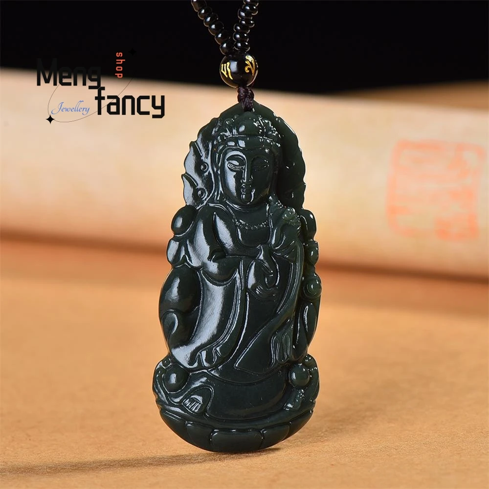 Natural Hetian Green Jade South Sea Goddess of Mercy Bodhisattva Pendant Exquisite Elegant Luxury Fashion Jewelry Holiday Gift
Natural Hetian Green Jade South Sea Goddess of Mercy Bodhisattva Pendant Exquisite Elegant Luxury Fashion Jewelry Holiday Gift