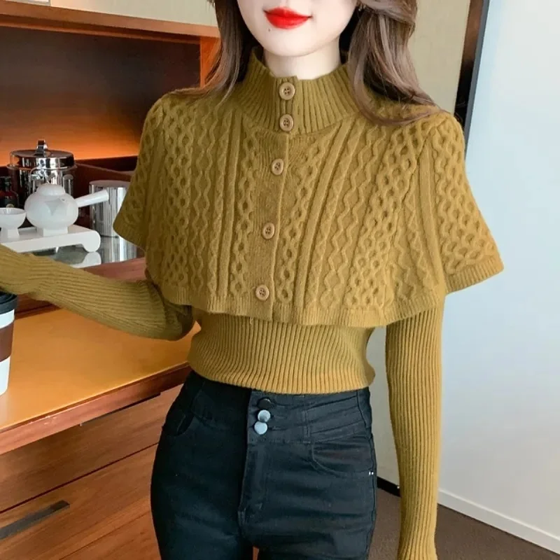 2022 Autumn winter New Style Shawl Cloak Two-piece Set Half turtleneck knit sweater two-piece set Warm street style outside wear
2022 Autumn winter New Style Shawl Cloak Two-piece Set Half turtleneck knit sweater two-piece set Warm street style outside wear