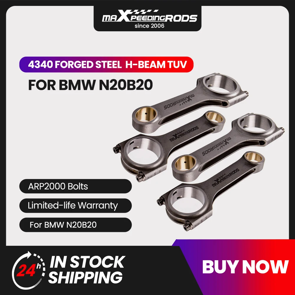 

H Beam 4340 EN24 Connecting Rods Conrods for BMW N20B20 2.0T / N26B20 (US only) F30 F34 F25 F20 Balanced Shot Peen Piston Crank