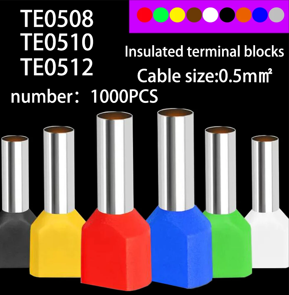 1000PCS TE0508 TE0510 TE0512 ouble pipe 0.5MM² cold pressed end double line tube shaped insulated tubular terminal
1000PCS TE0508 TE0510 TE0512 ouble pipe 0.5MM² cold pressed end double line tube shaped insulated tubular terminal