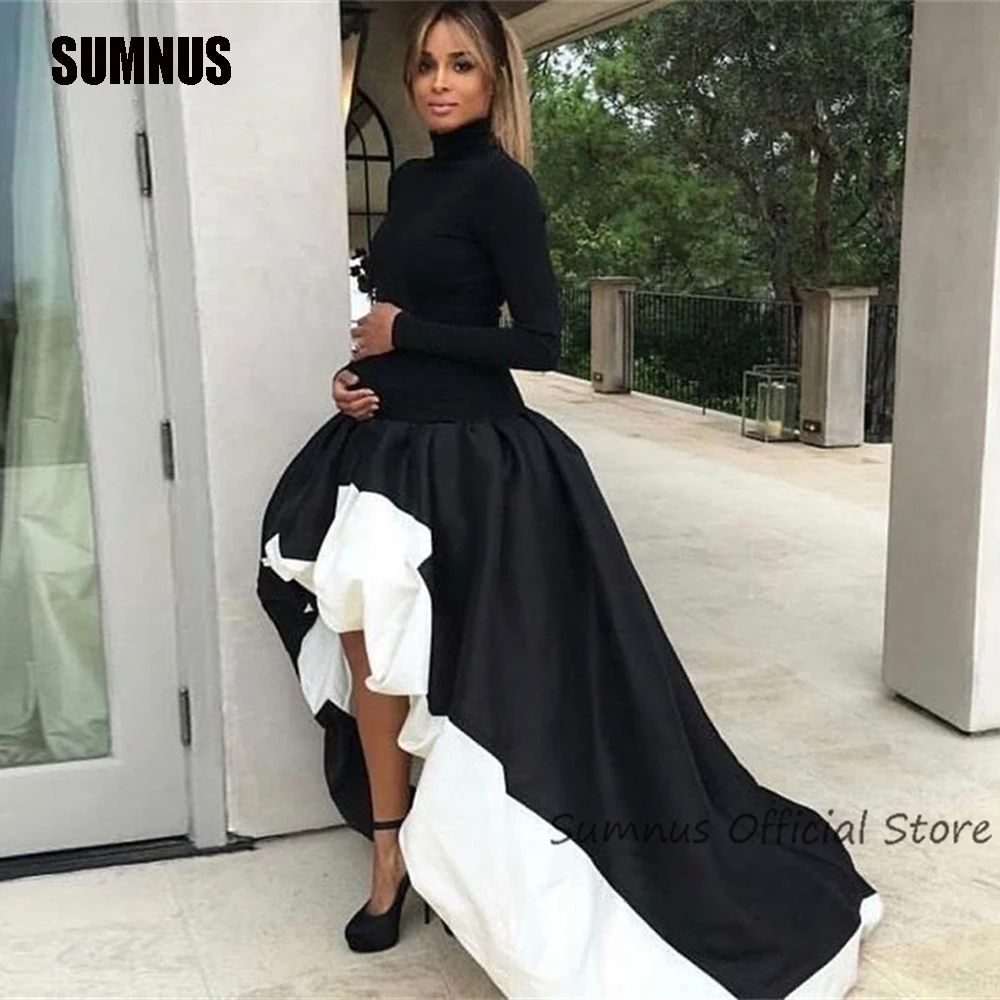 

SUMNUS Modest Silk Women Evening Dresses Long Sleeves High Neck Formal Party Occasion Prom Gowns Ruched Formal Event Vestidos