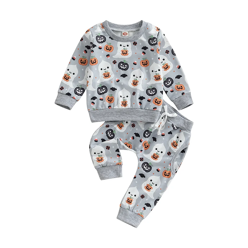 

Infant Baby Boy Halloween Outfits Letter Pumpkin Sweatshirt Long Sleeve Sweatshirt Top Pants Sweatsuit Fall Clothes Set