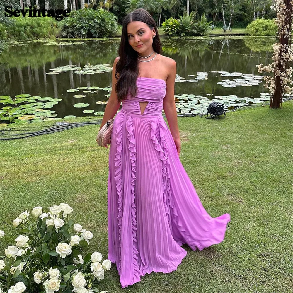 Sevintage Elegant Purple Prom Dress Chiffon A-Line Strapless Crumpled Ruffles Formal Evening Dress Floor Length Party Gowns 2024
Sevintage Elegant Purple Prom Dress Chiffon A-Line Strapless Crumpled Ruffles Formal Evening Dress Floor Length Party Gowns 2024