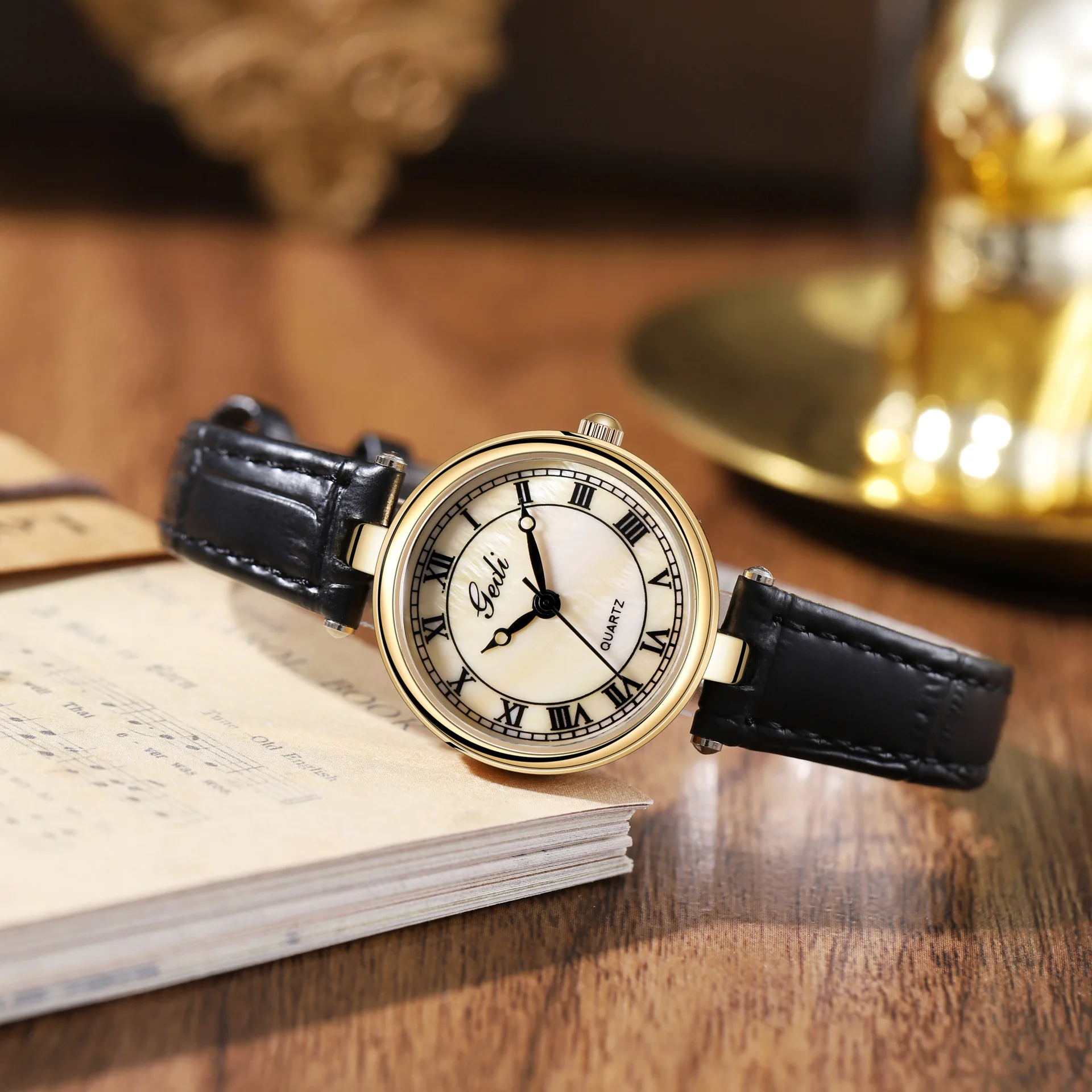 

Retro Genuine Leather Coffee Brown Quartz Women's Watch Casual Small Dial Waterproof Girl Daily Watch with Gift Box