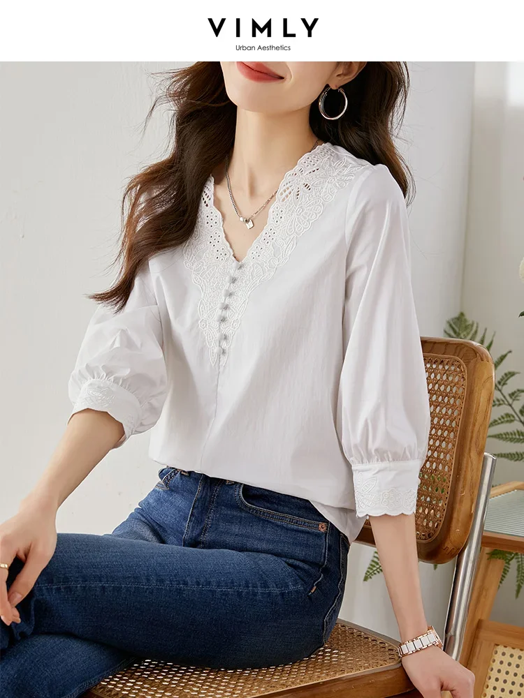 Vimly French Vintage White Shirts for Women Fashion 2023 Spring Summer Straight V-Neck Embroidery Casual Solid Shirts & Blouses
Vimly French Vintage White Shirts for Women Fashion 2023 Spring Summer Straight V-Neck Embroidery Casual Solid Shirts & Blouses