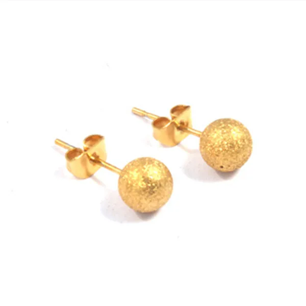 

Fashion Men Women's Shiny Gold Stainless Steel Frosting Round Golden Bean Earrings Stud Brincos Jewelry Gift