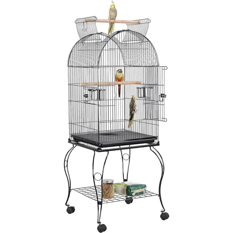 

59-Inch Rolling Standing Medium Dome Open Top Bird Cage for Parrots Cockatiels Sun Conures Parakeets Lovebirds Budgies Finches