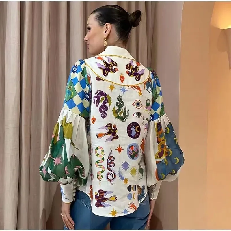 2023 Fashion Cartoon Lady Top Street Casual Female Shirts Print Lantern Sleeve Single Breasted Turn-down Collar Women's Shirt
2023 Fashion Cartoon Lady Top Street Casual Female Shirts Print Lantern Sleeve Single Breasted Turn-down Collar Women's Shirt