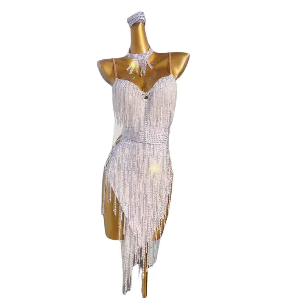 Latin Dance Stage Women's High-end Custom Split Open Leg Sling Dress Samba Rhinestone Performance Costume Dress
Latin Dance Stage Women's High-end Custom Split Open Leg Sling Dress Samba Rhinestone Performance Costume Dress