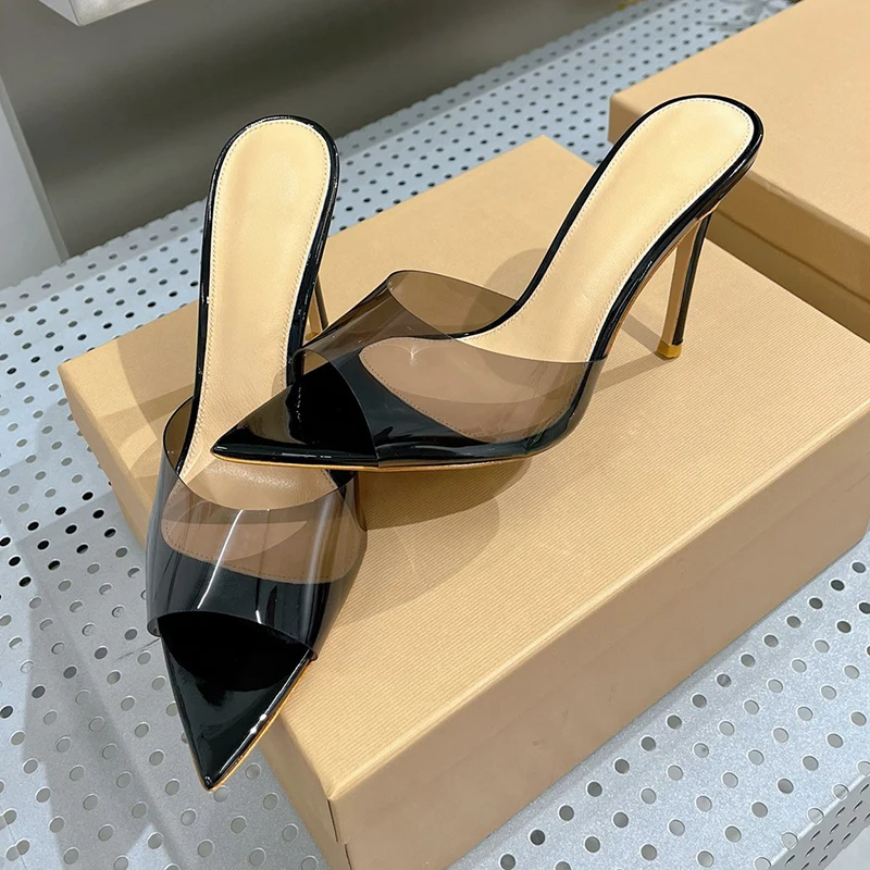 

High Heel Sandals Summer 2024 New Transparent PVC Material Banquet Women's Slippers Concise Style Pointy Toe Female Pumps