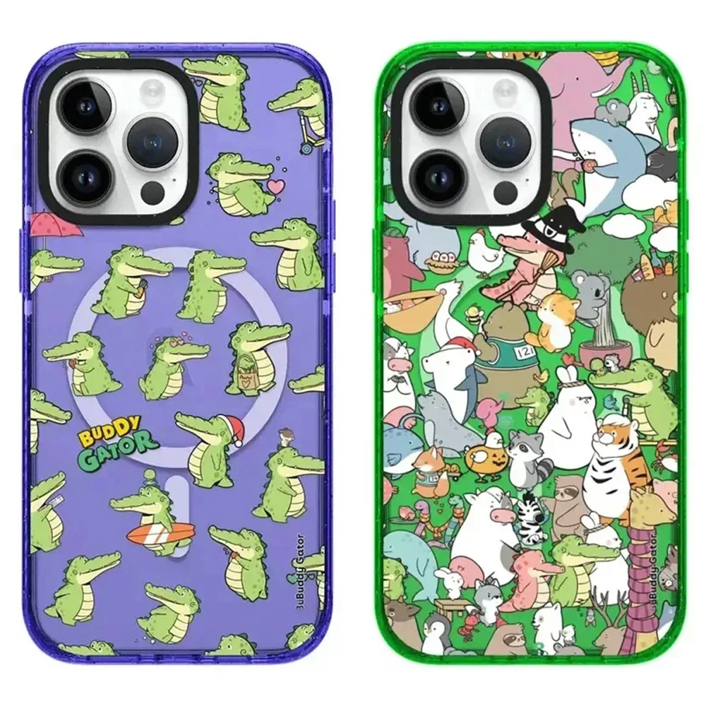 

2.0 Acrylic MagSafe Cartoon Alligator Pattern iPhone 11 12 13 14 15 Pro Max Protective Case