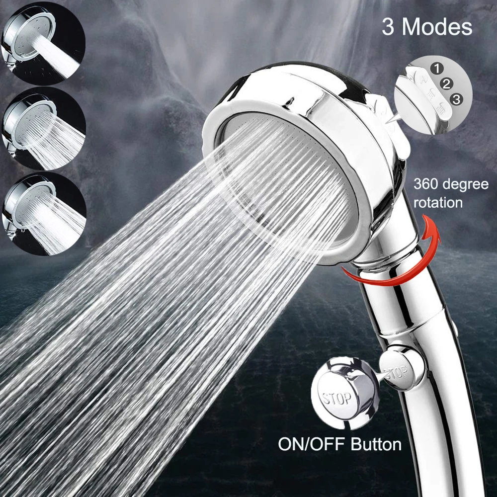 Universal Shower Head 3 Modes Adjustable 360 Degrees Rotating Head with Stop Button High Pressure Handheld Bathroom Shower Head
Universal Shower Head 3 Modes Adjustable 360 Degrees Rotating Head with Stop Button High Pressure Handheld Bathroom Shower Head
