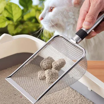 손잡이 구멍이 있는 금속 고양이 쓰레기 삽, 애완 동물 쓰레기 숟가락 청소 도구, 새끼 고양이 스쿠퍼, 고양이 쓰레기 트레이, 시프터 모래 애완 동물 용품 상품 이미지