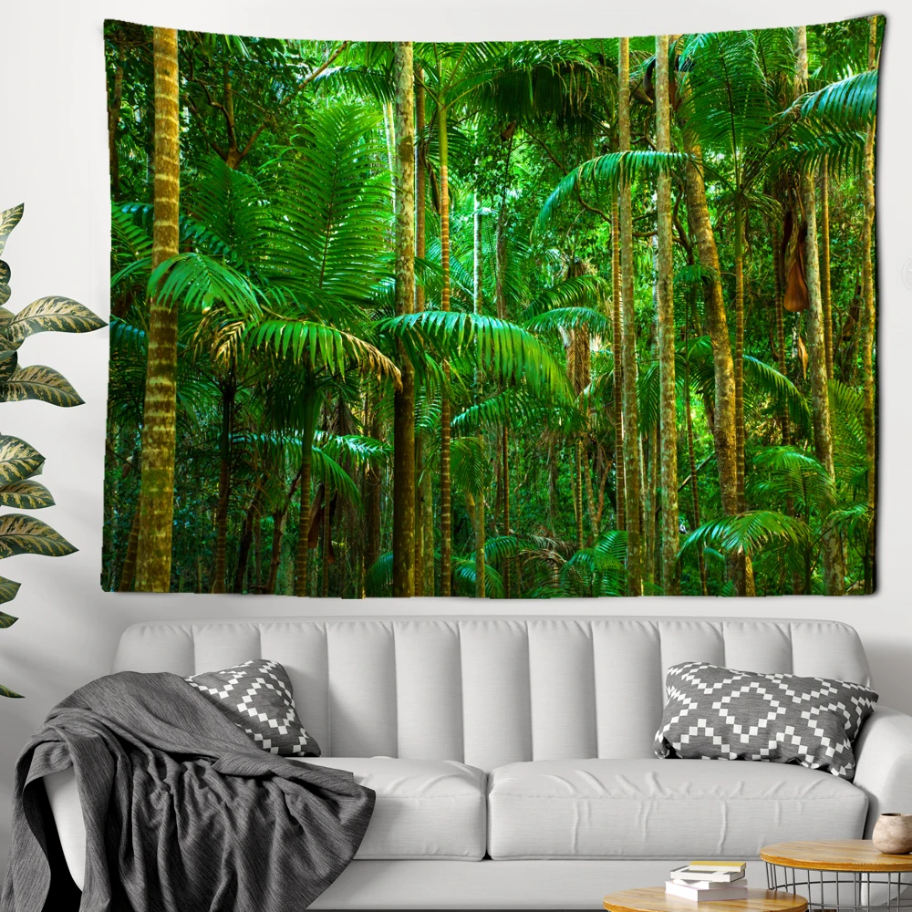 

Forest Tree Tapestry Tropical Rainforest Plants Living Room Bathroom Wall Hanging Decorations Green Mood Style Decor