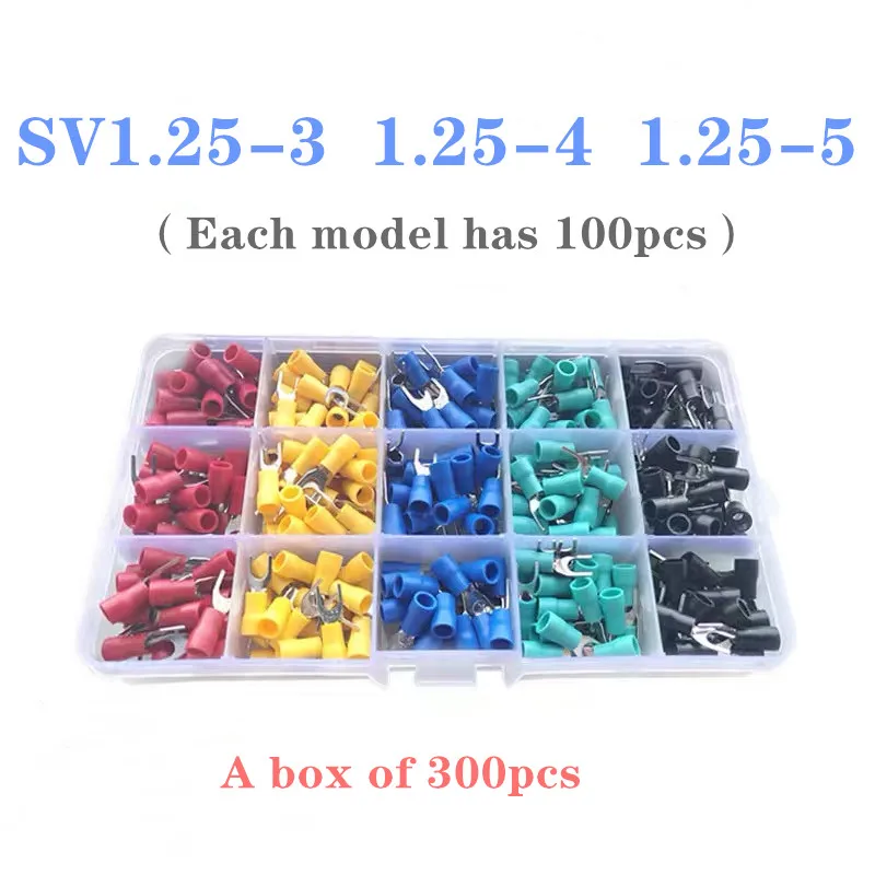 300pcs SV1.25-3 SV1.25-4 SV1.25-5 Insulated Fork Cable Wire Terminal Connector Electrical Crimp Terminal Insulating terminal Y 
300pcs SV1.25-3 SV1.25-4 SV1.25-5 Insulated Fork Cable Wire Terminal Connector Electrical Crimp Terminal Insulating terminal Y