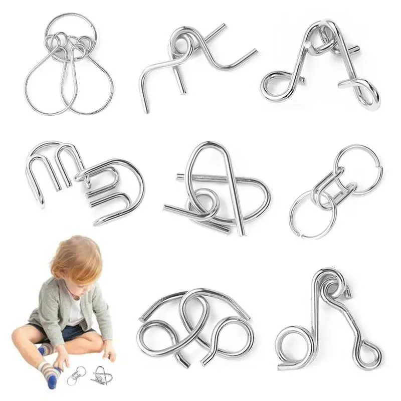 

Metal Wire Puzzle Set 8pcs Disentanglement Puzzle Unlock Interlock Toys IQ Puzzle Brain Teaser Chinese Ring Magic Trick Toy For