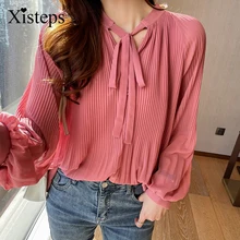 Korean Style Women Shirt Blouse Solid White Watermelon Red Lace Up Bow Knot All-match Pleated Loose Chiffon Shirt Long Sleeve
Korean Style Women Shirt Blouse Solid White Watermelon Red Lace Up Bow Knot All-match Pleated Loose Chiffon Shirt Long Sleeve