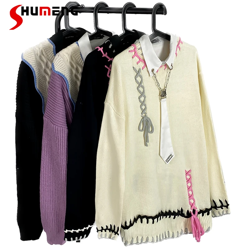 Japanese American-Style Vintage Lace-up Long-sleeved Round Neck Sweater Male And Female Trendy Brand Niche Design Top Pullovers
Japanese American-Style Vintage Lace-up Long-sleeved Round Neck Sweater Male And Female Trendy Brand Niche Design Top Pullovers