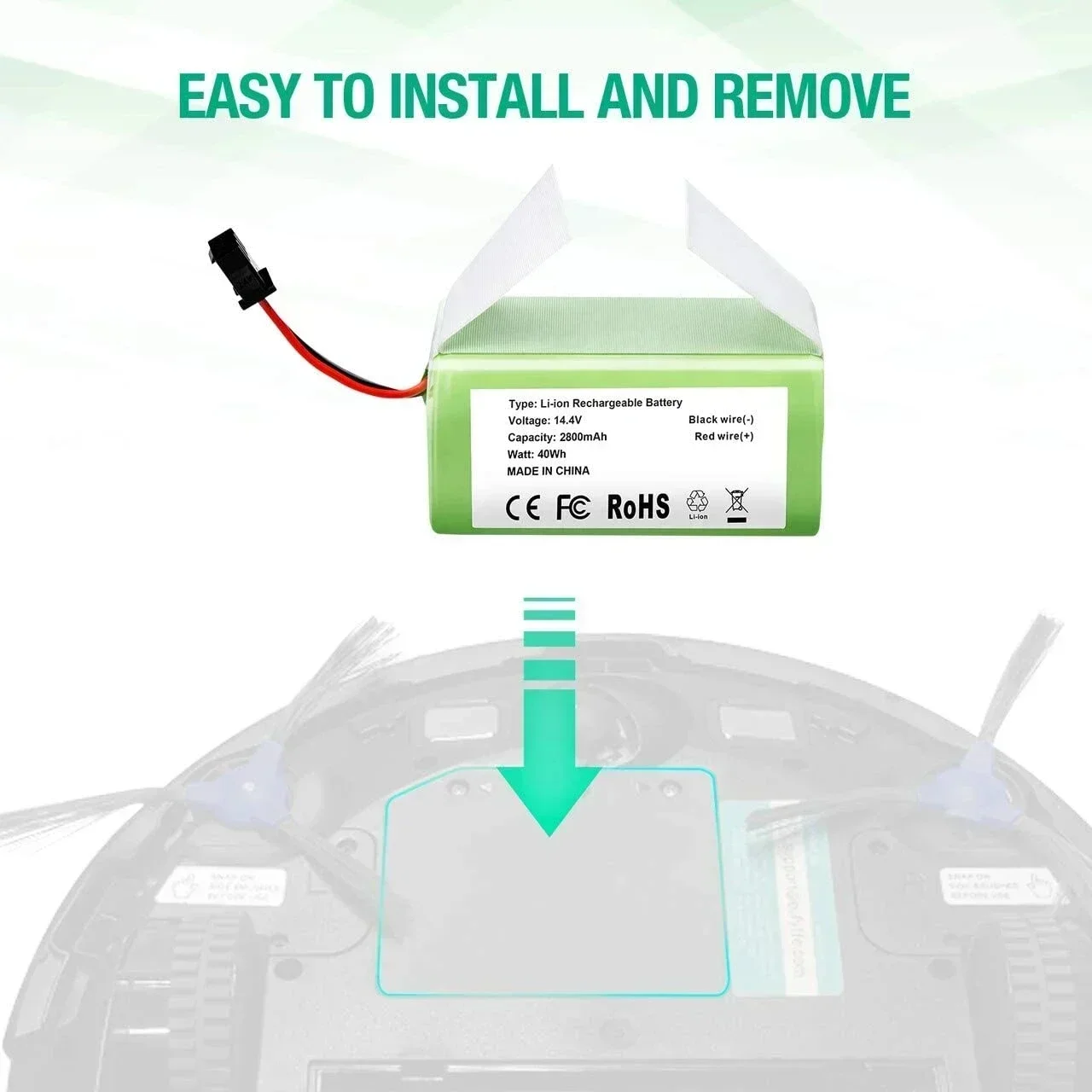 14.4V6800mAh Li-ion battery for Conga 990, 1090 Tesvor X500 Ecovacs Deebot N79 N79S DN622 Eufy RoboVac 11 11S RoboVac 30 etc
14.4V6800mAh Li-ion battery for Conga 990, 1090 Tesvor X500 Ecovacs Deebot N79 N79S DN622 Eufy RoboVac 11 11S RoboVac 30 etc