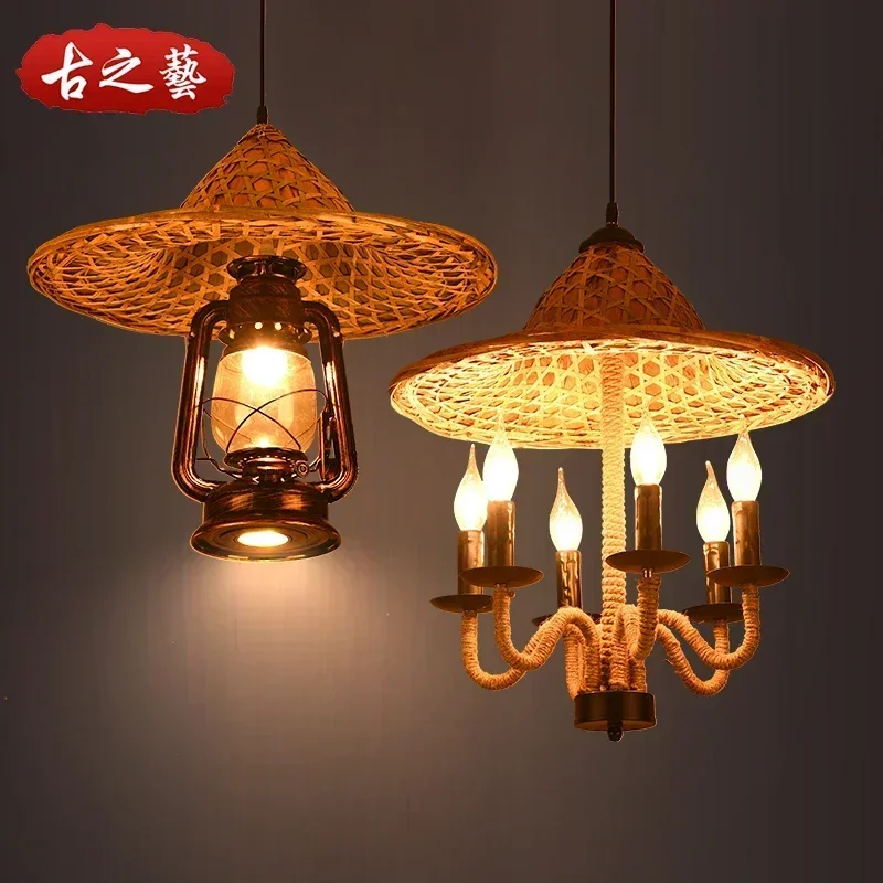 

Barn Lantern Chandelier Chinese Retro Bamboo Bamboo Hat Lampshade Dip Led