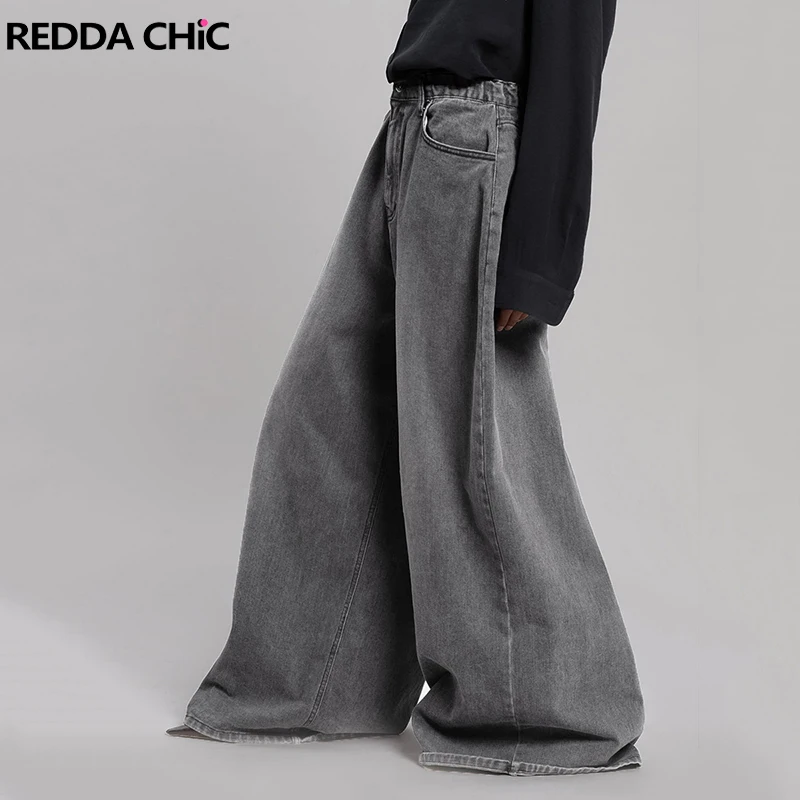 

REDDACHiC Y2k Women Baggy Jeans Gray Plain Skater Oversize Wide Pants Casual Loose High Waist Trousers 90s Vintage Acubi Fashion