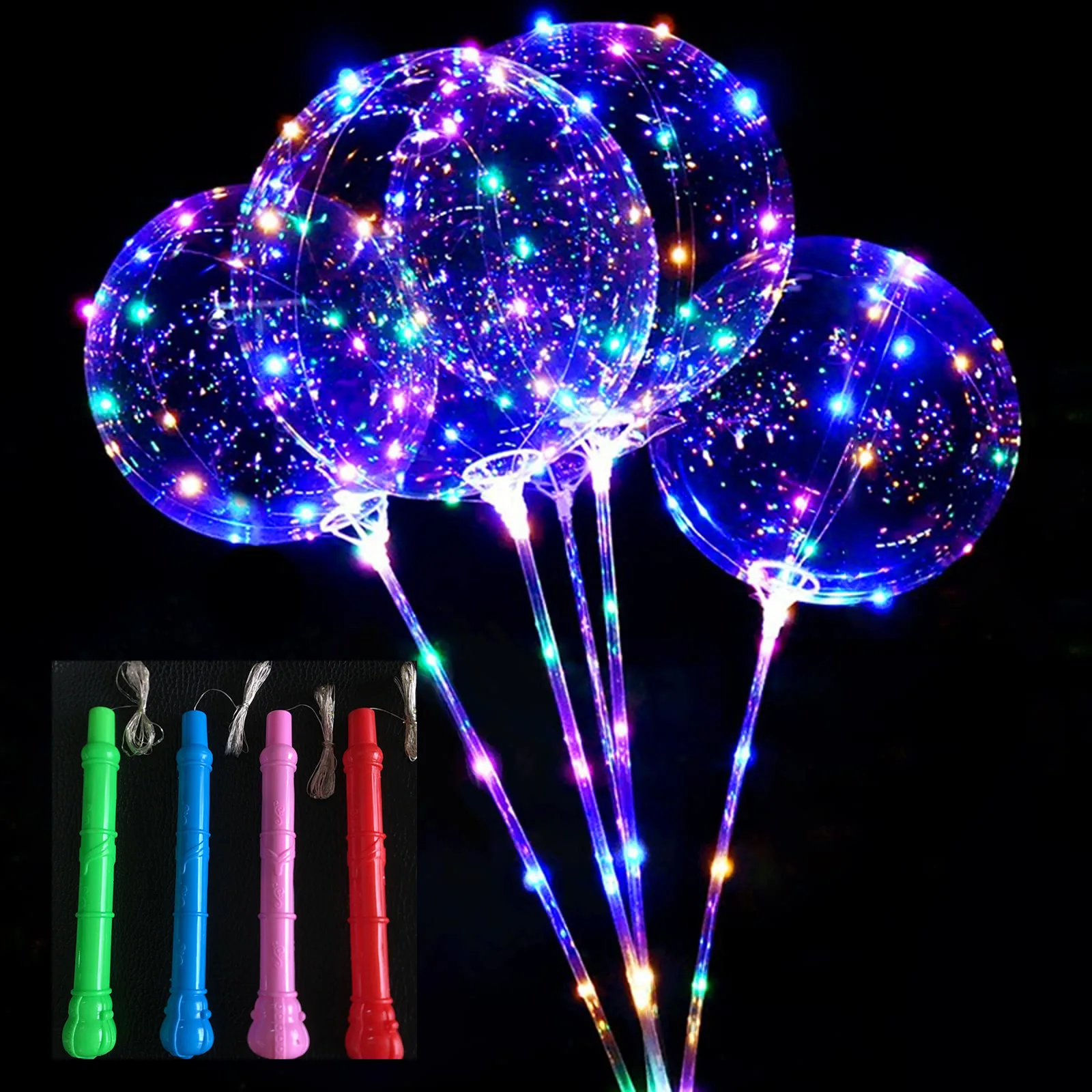 

LED Light Up BoBo Balloons Birthday Christmas Decoration Colorful 3 Levels Flashing Handle 20 Inches Bubble Balloon 70cm Stick