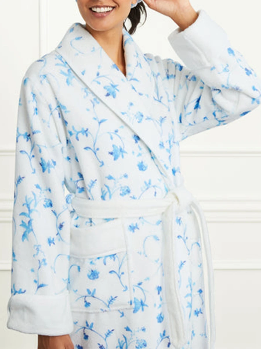 

Женский плюшевый флисовый халат с цветочным принтом, домашний халат для спа с поясом, мягкая теплая Пижама, халат, одежда для сна