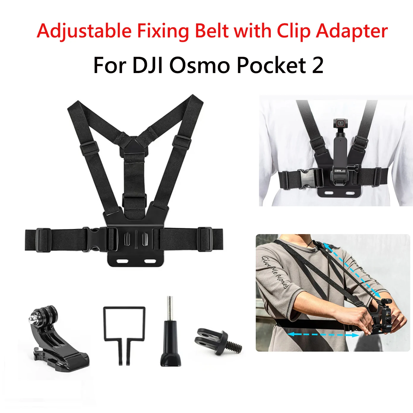 

Adjustable Fixing Belt w Clip Adapter Sports Camera Chest Mount Strap For DJI Osmo Action 4 DJI Pocket 2 Gopro 12 11 Insta360 X3