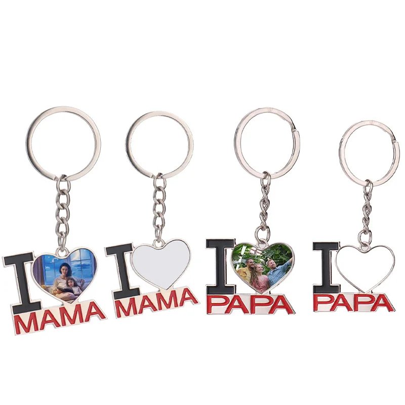 

Free Shipping 30pcs/lot Custom Gift Sublimation Blanks I Love Mama I Love Papa Metal Keychains For Mother's Day Father's Day